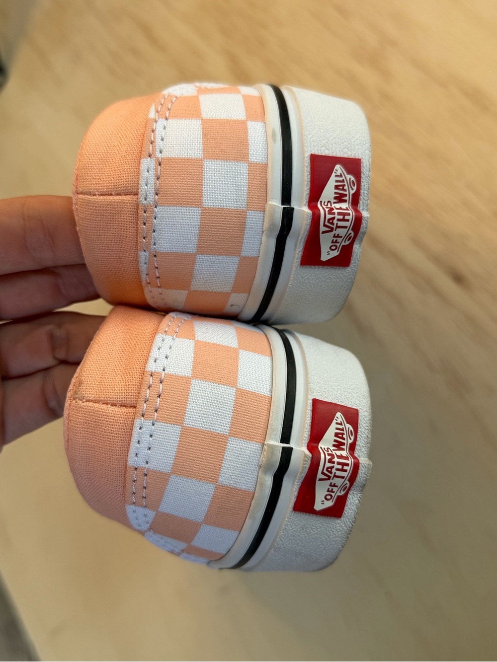 NWOT VANS Peach & White Checker Slip-On Sneakers - Picture 7 of 8